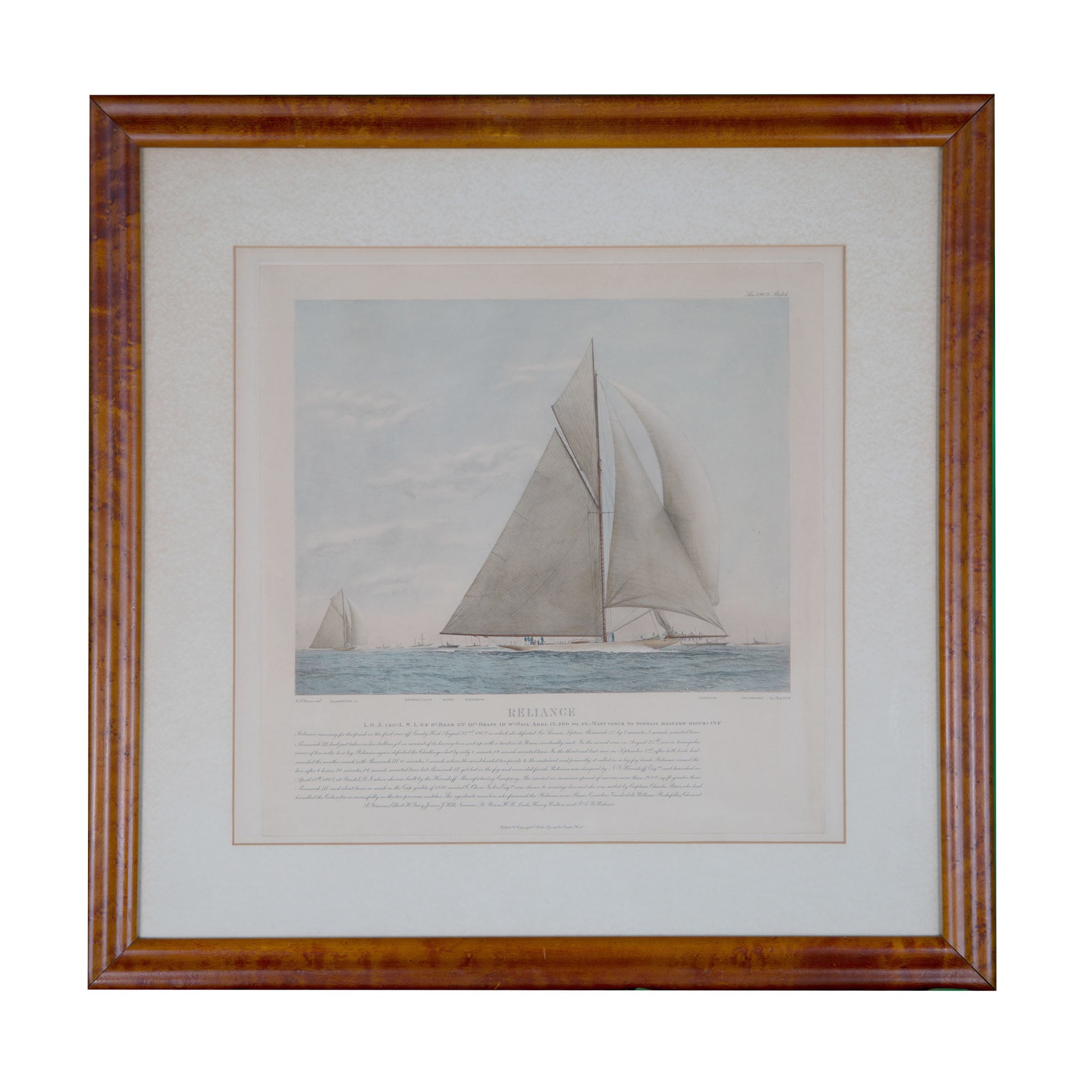 Vintage Framed Maritime Print: 1903 America's Cup - "Reliance"