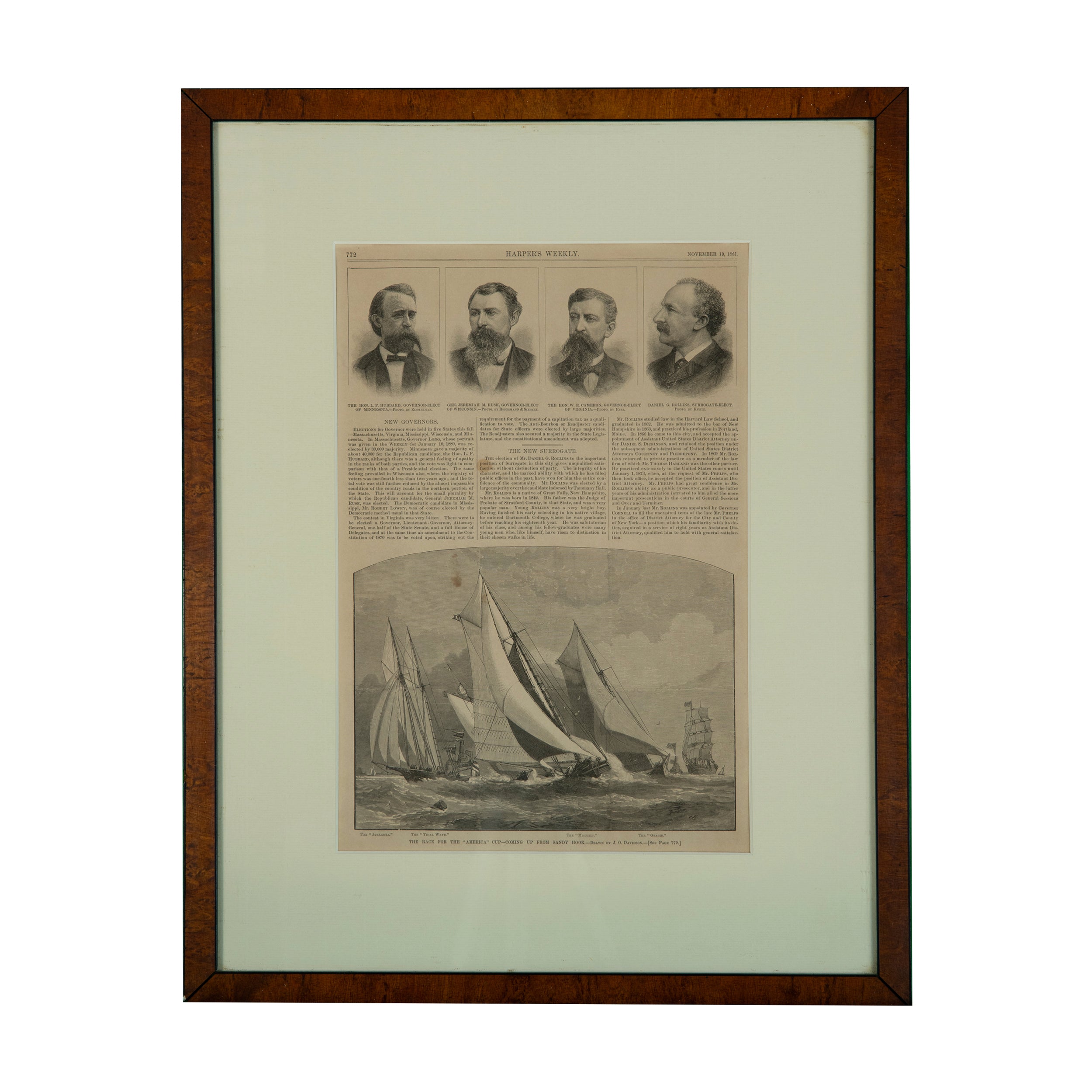 Framed Vintage Harper's Weekly Print: "The Race for the America Cup"