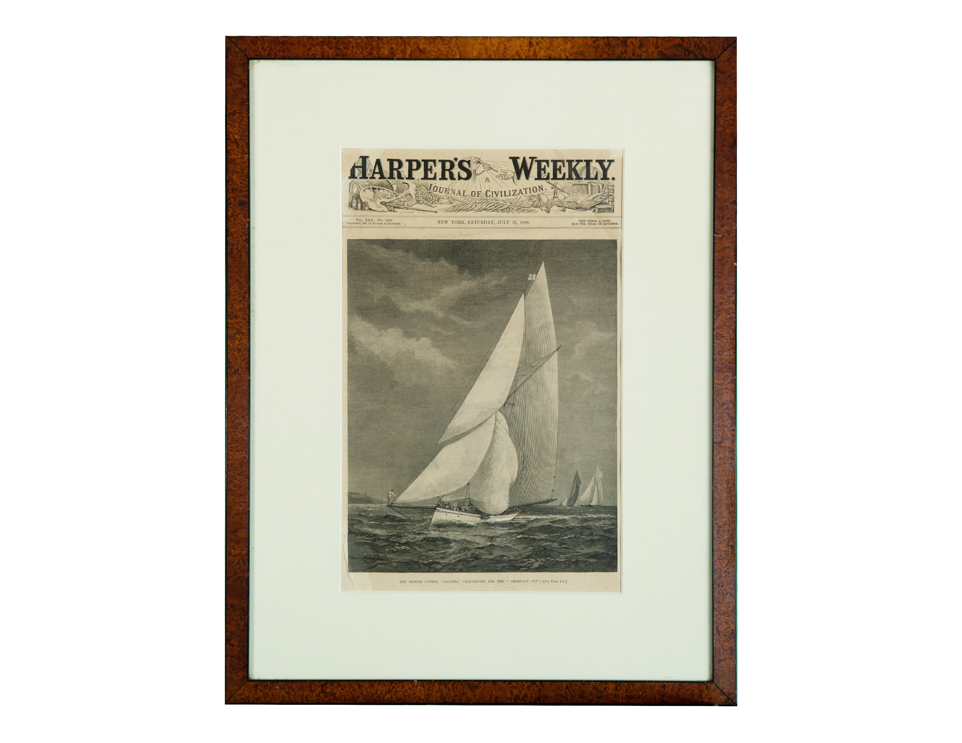 1886 Harper's Weekly Front Page Print - The "Galatea" America's Cup (22x17 Framed)