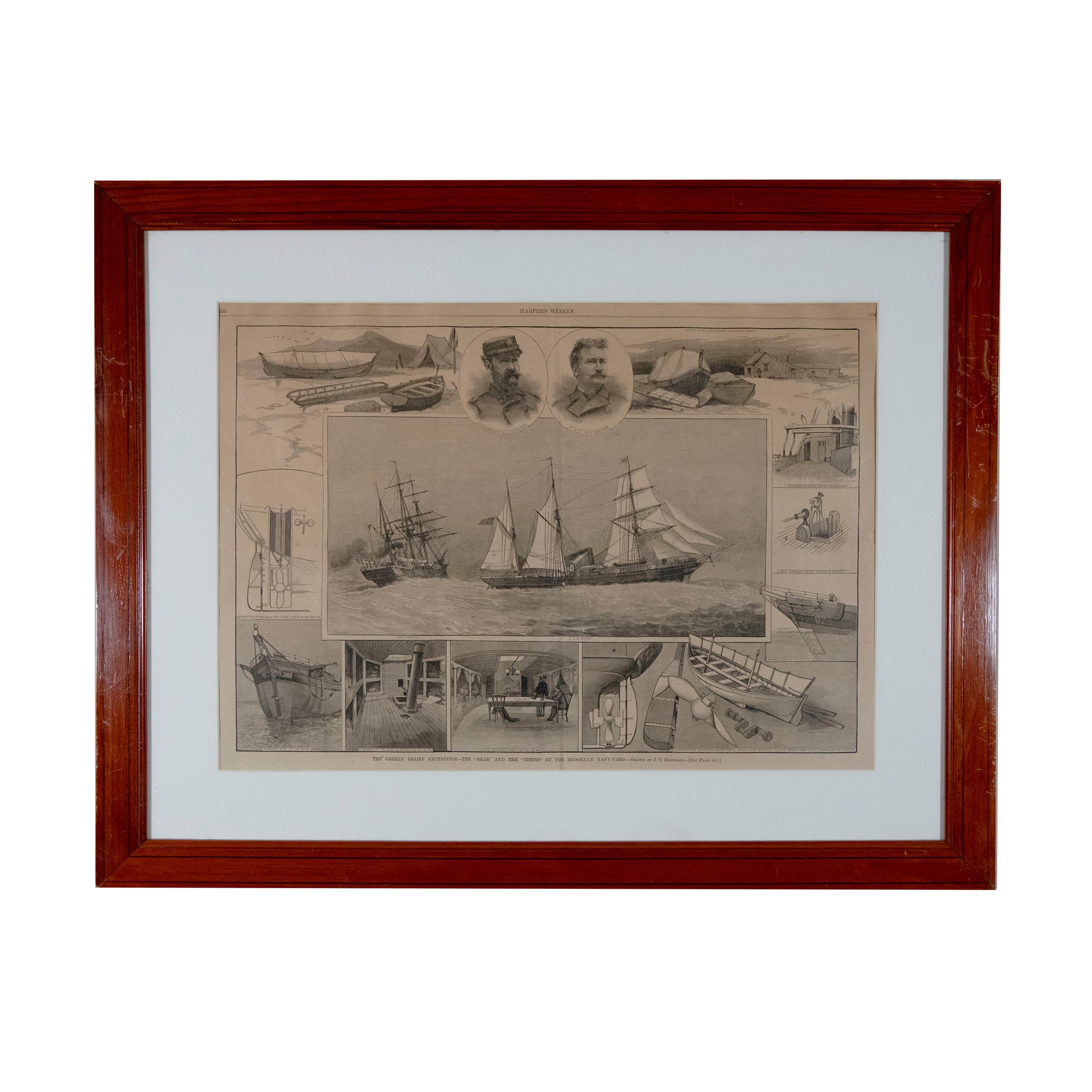 Antique Framed Harper’s Weekly Print The Greely Relief Expedition Bear and Thetis
