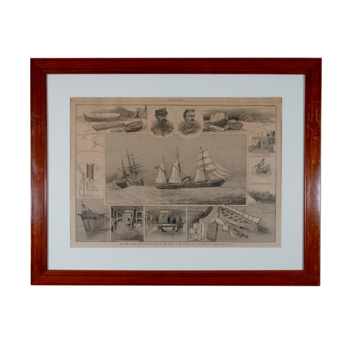 Antique Framed Harper’s Weekly Print The Greely Relief Expedition Bear and Thetis