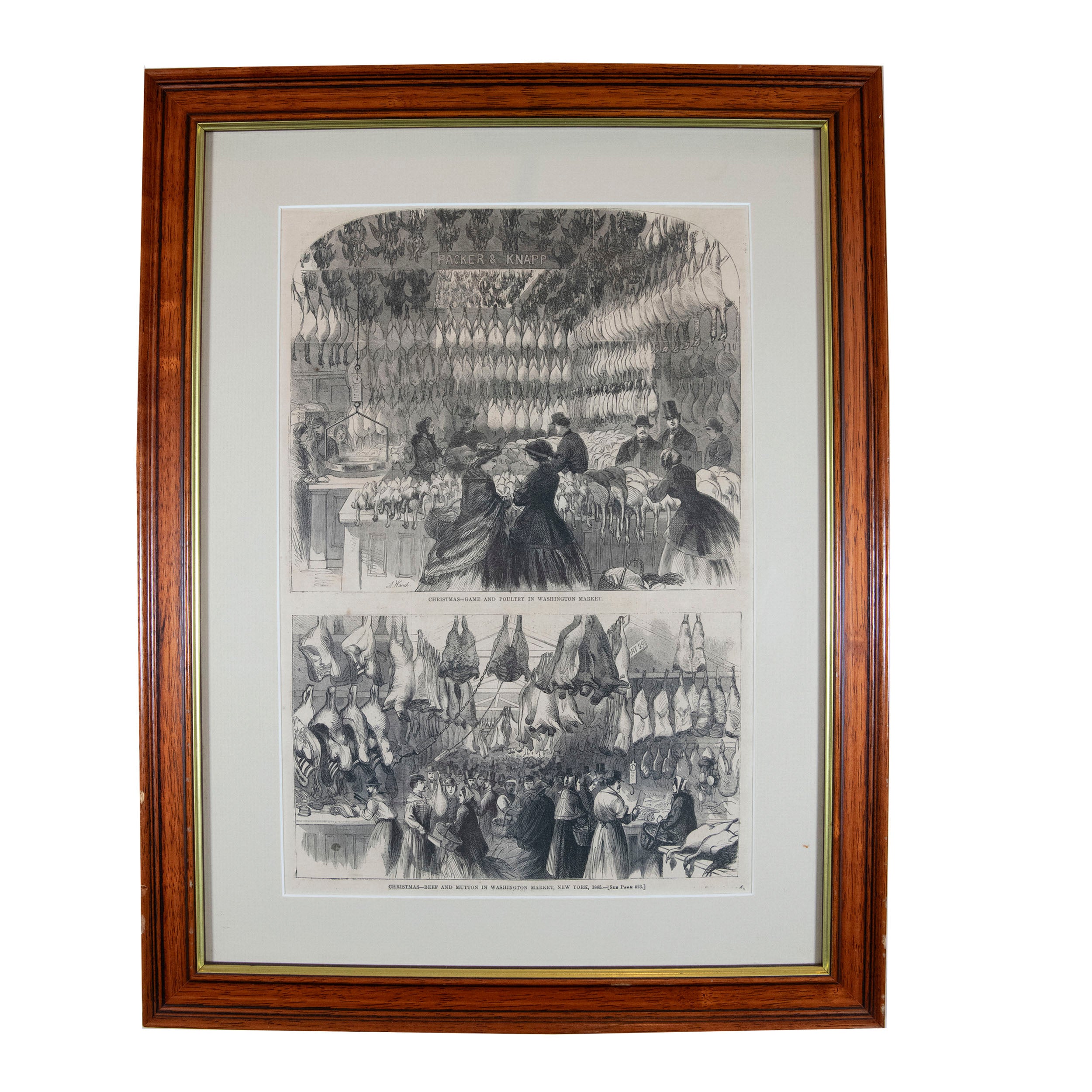 Framed 1865 Harper's Weekly Print Christmas at Washington Market