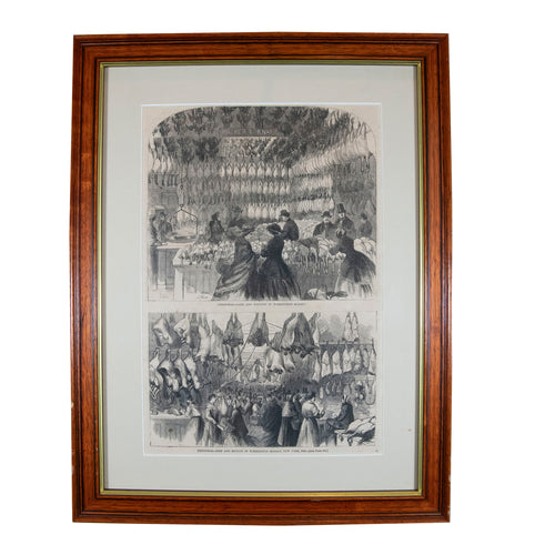 Framed 1865 Harper's Weekly Print Christmas at Washington Market