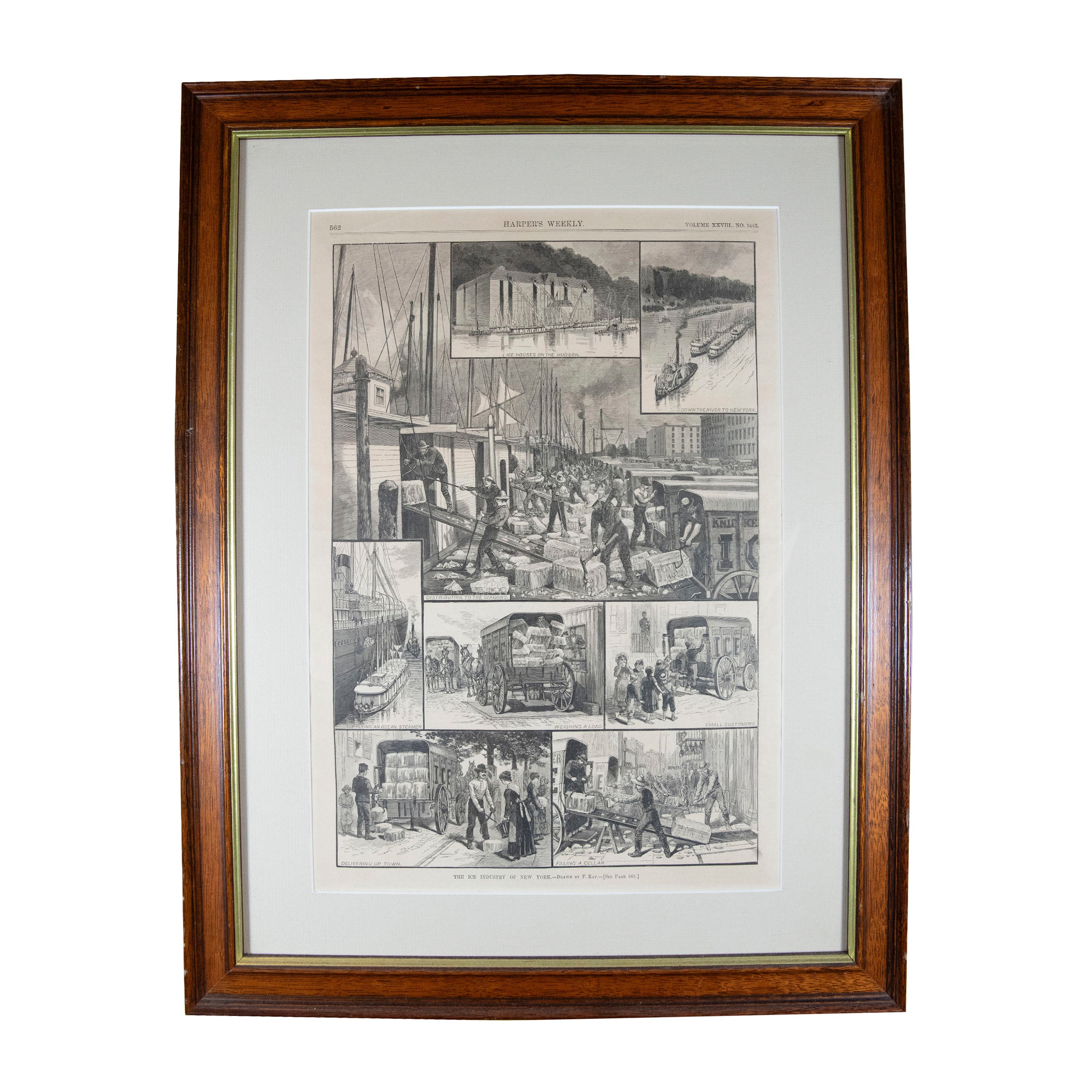 Framed Antique Harpers Weekly Print The Ice Industry of New York