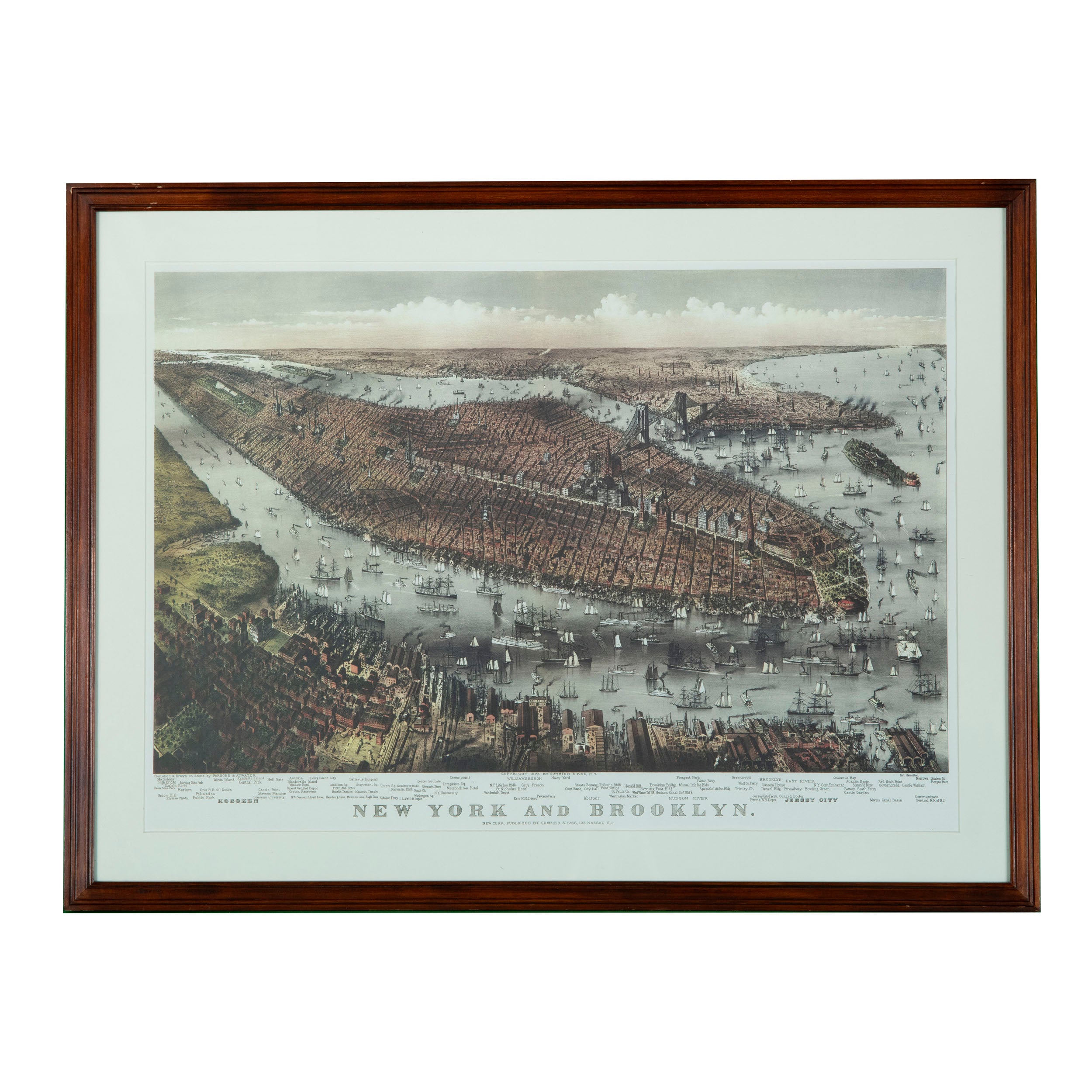 Framed Currier and Ives Print New York and Brooklyn by Parsons andAtwater