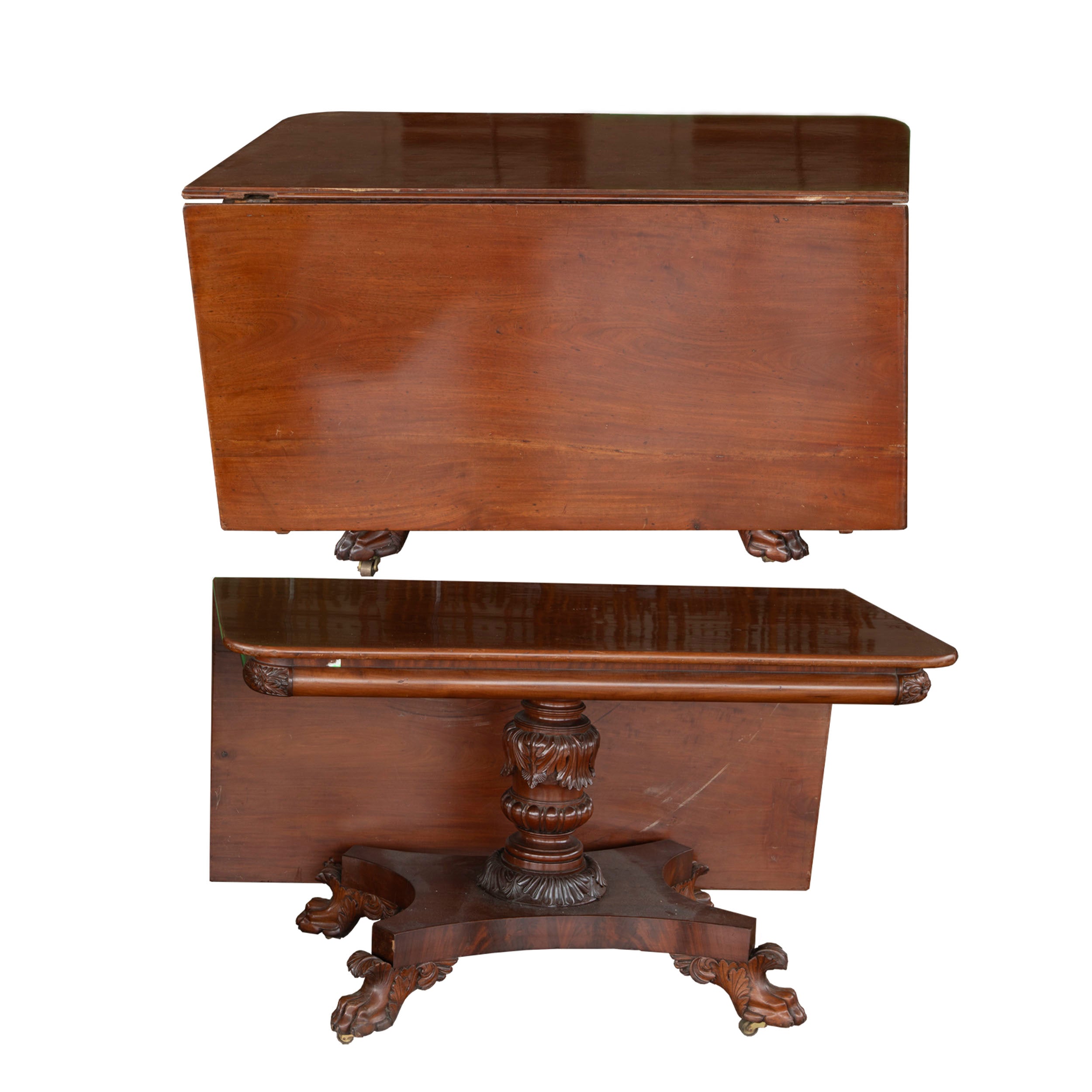 George III Mahogany Drop-Leaf Pedestal Dining Table