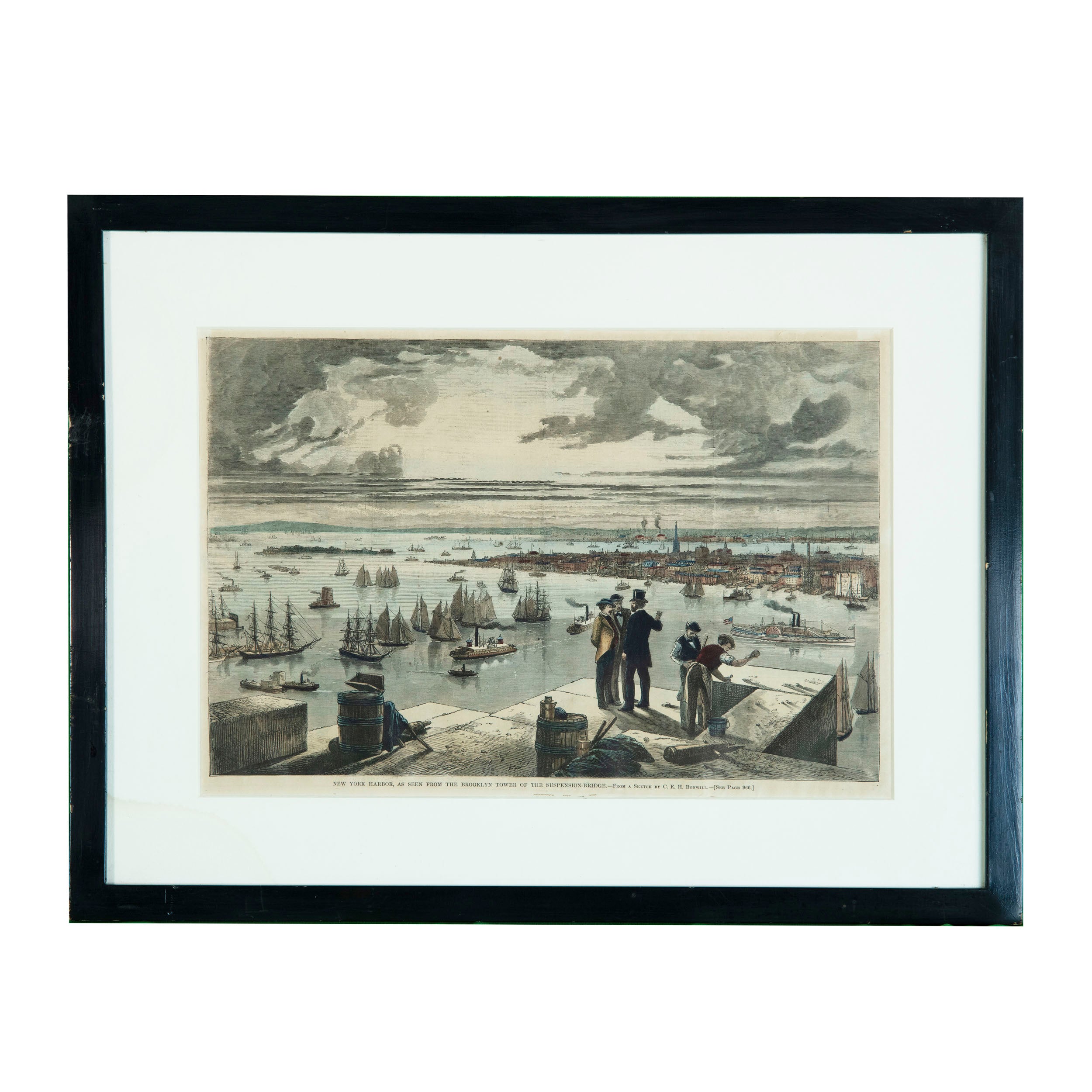 Vintage Framed Harper's Weekly Print: "New York Harbor from the Brooklyn Tower"