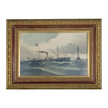Vintage Original Oil Painting: Coastal Steamship by J. Bunne