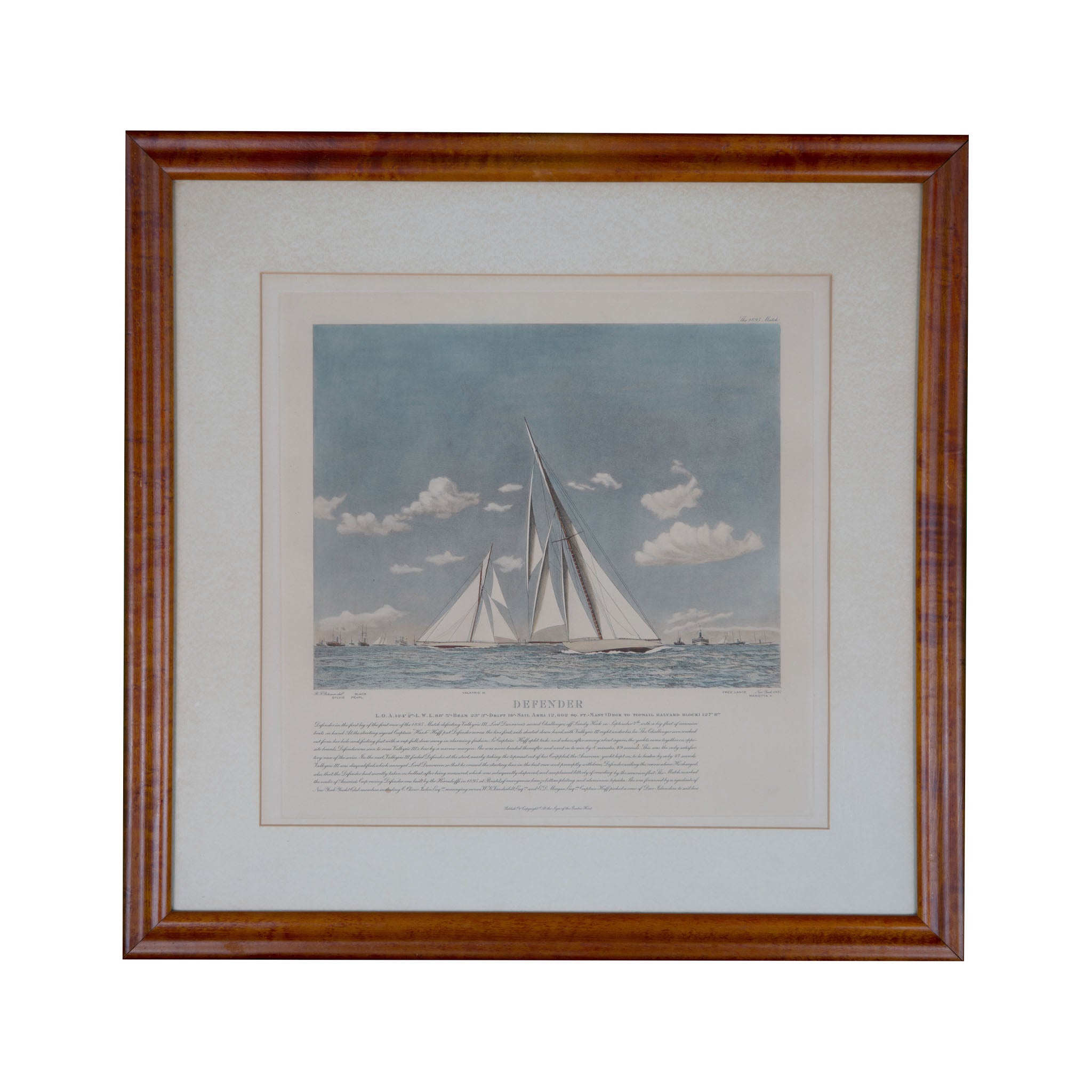Vintage Framed Maritime Print 1895 America's Cup - Defender