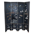 Vintage 4-Panel Black Lacquer Chinoiserie Room Divider