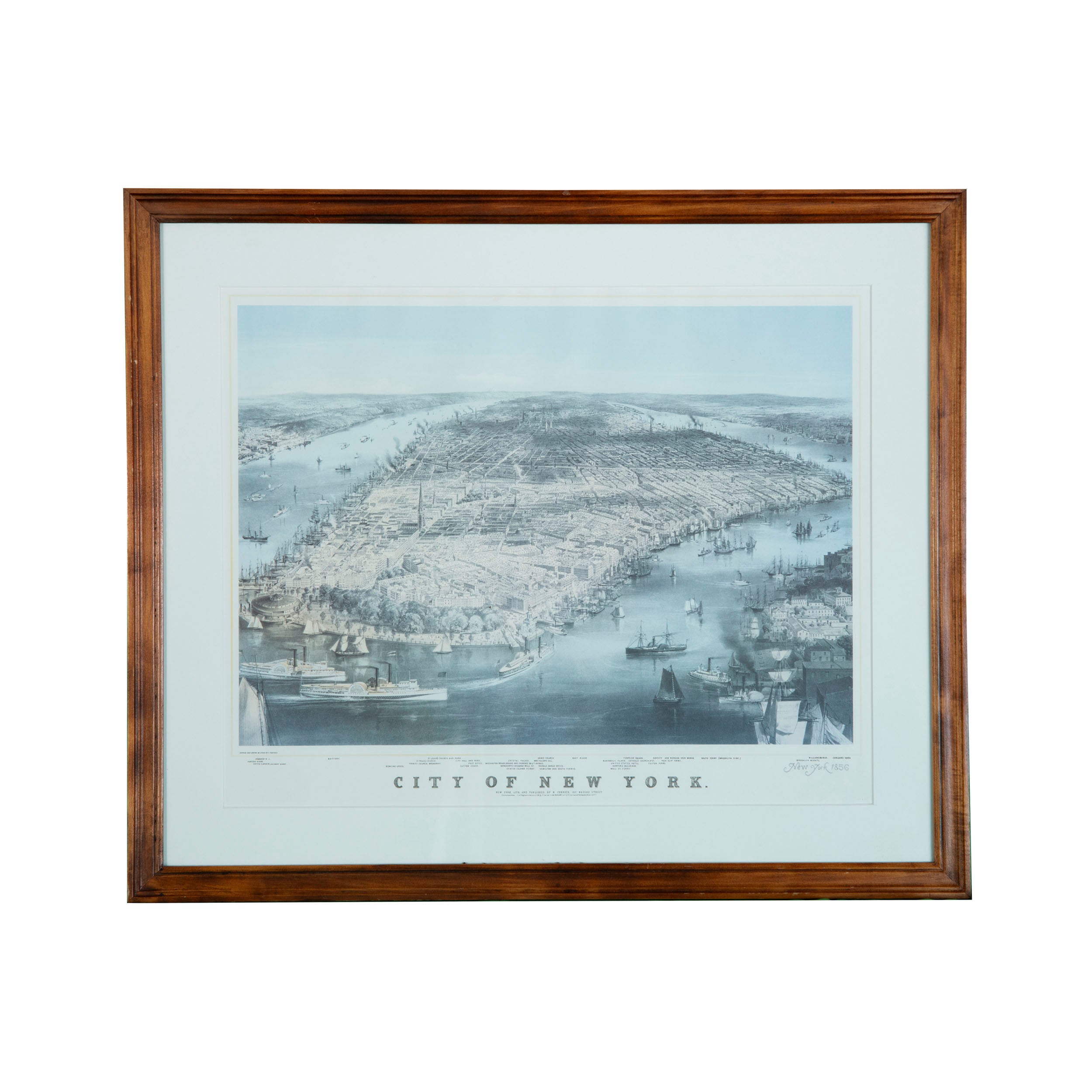 Vintage "City of New York" Framed Bird's-Eye View Map