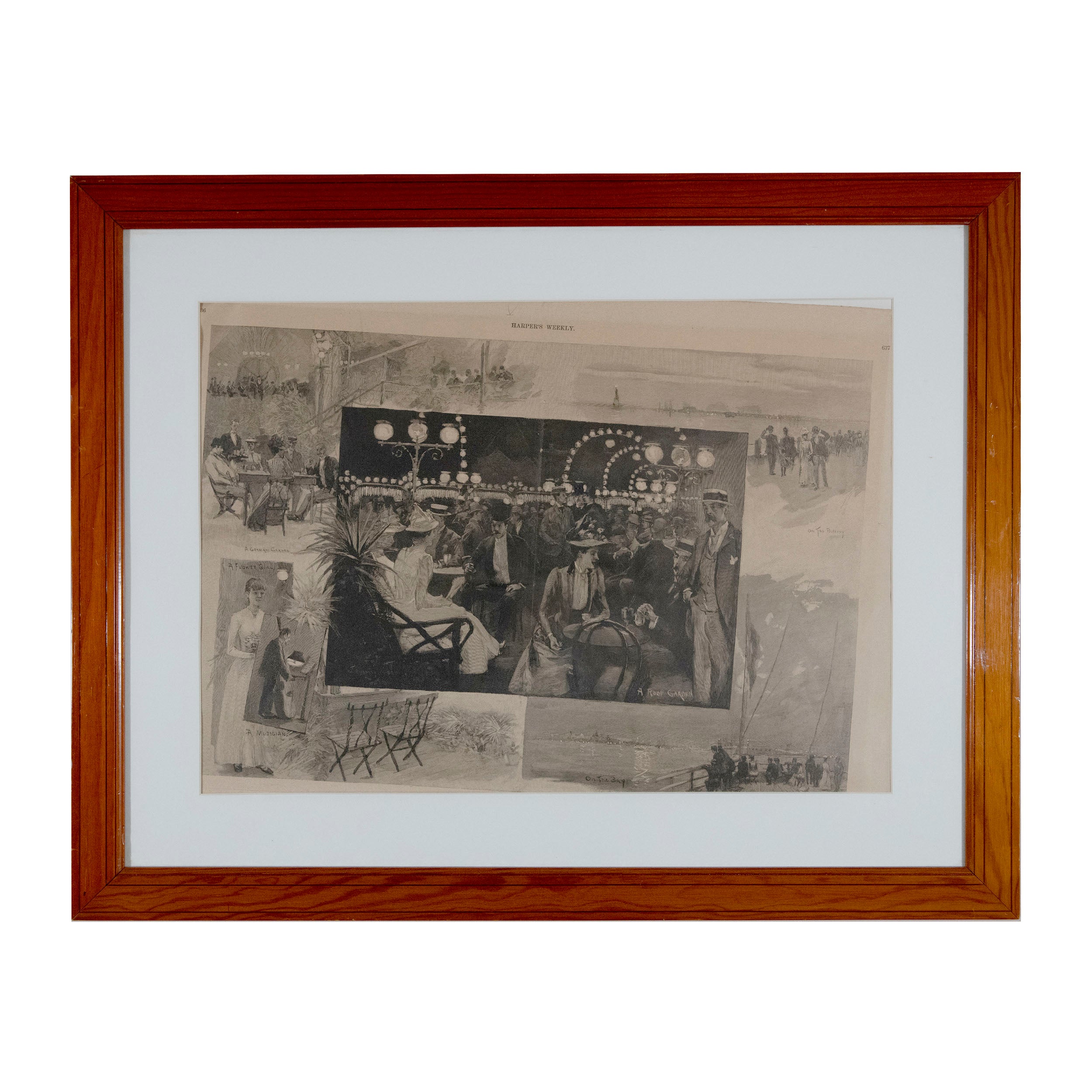 Vintage Framed Harper's Weekly Print - "People @ Harbor" (Page 637)