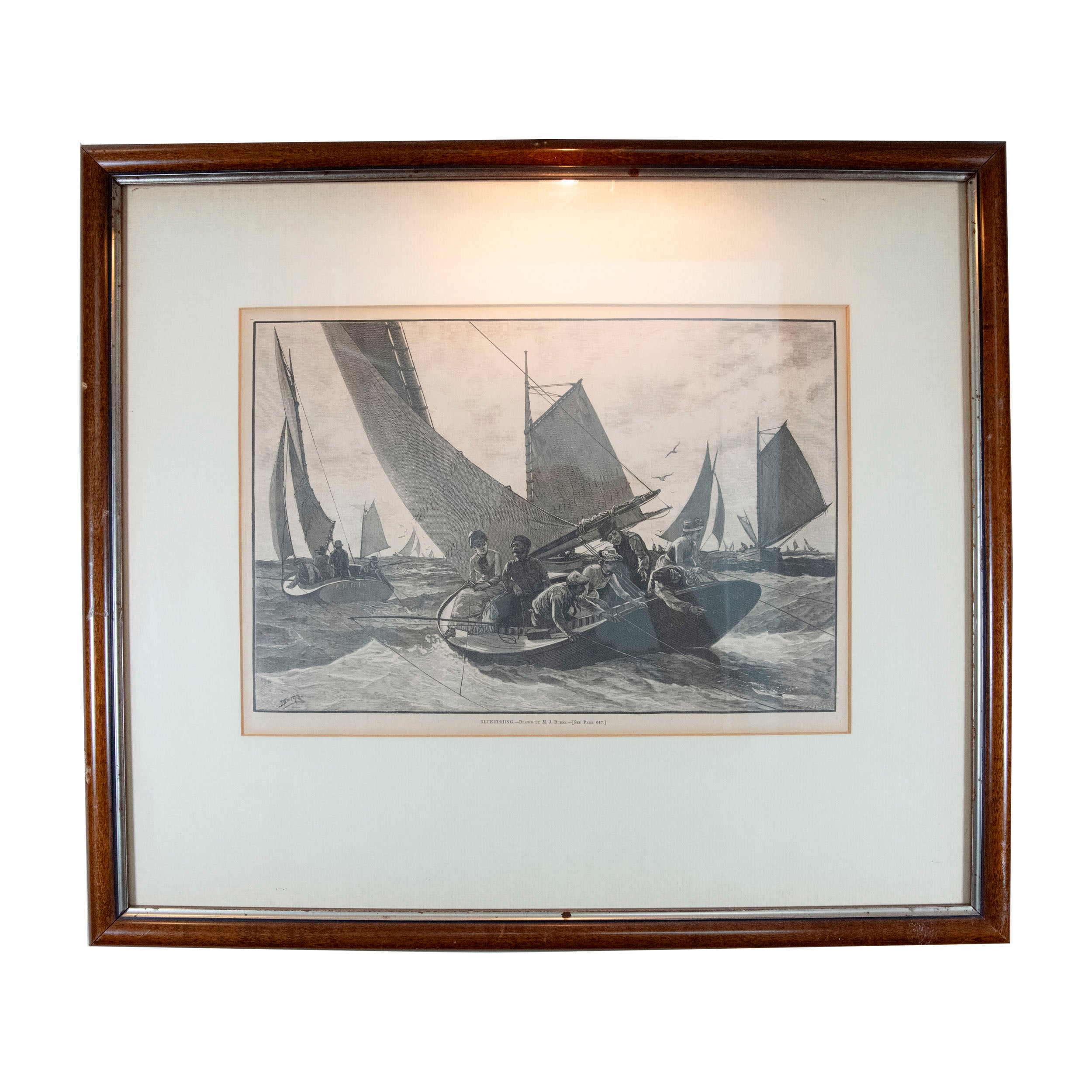 Vintage Framed Print Blue Fishing by M.J. Burns