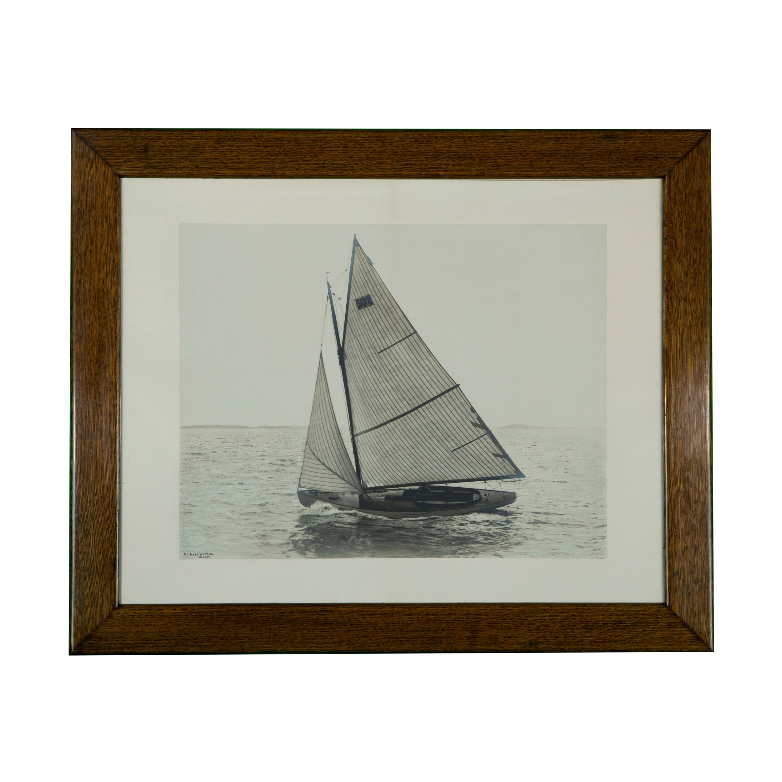 Vintage Framed Sailboat Photograph N.L. Stebbins Boston (Sailboat 507)