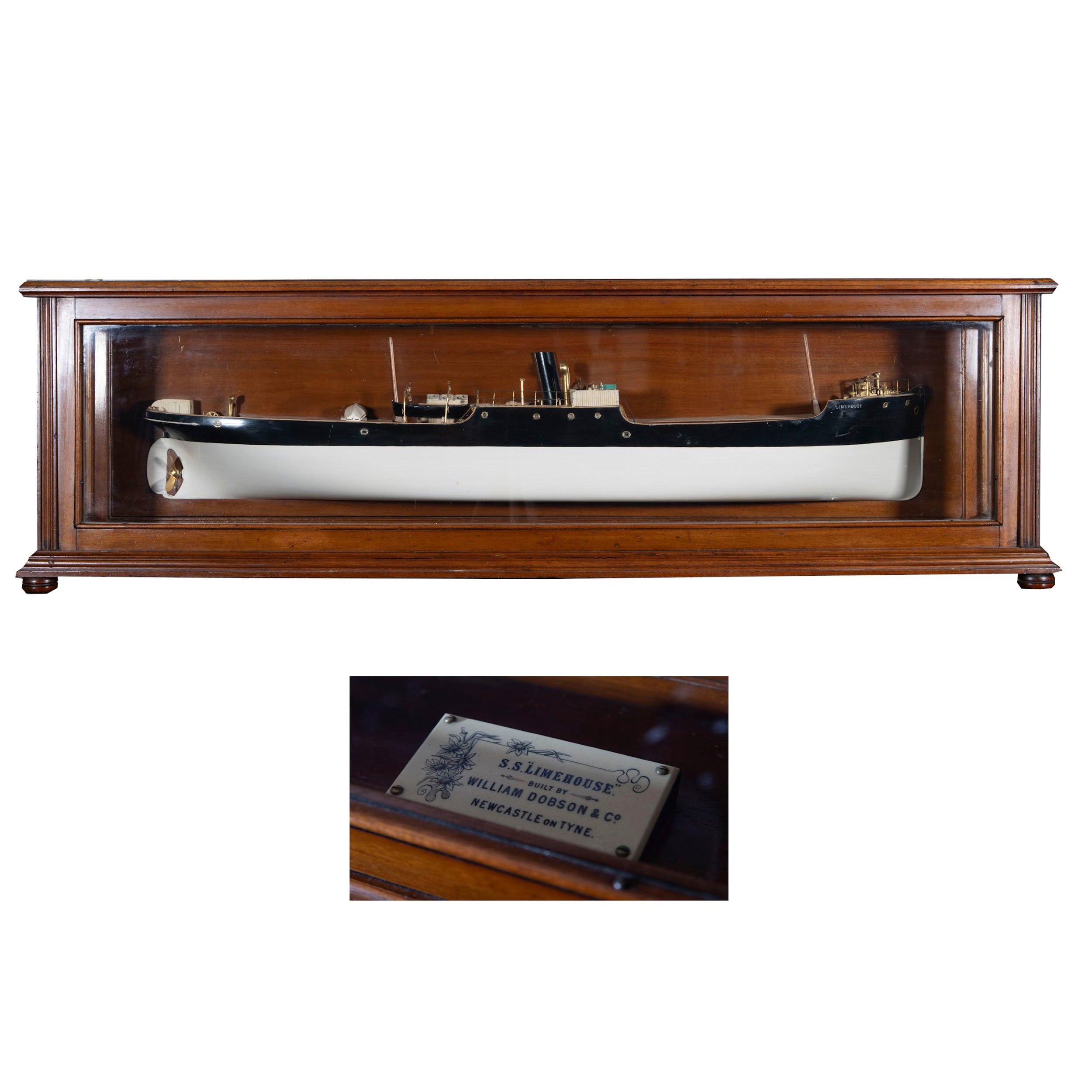 Vintage S.S. Limehouse Ship Model in Wood Display Cabinet (William Dobson &amp; Co.)